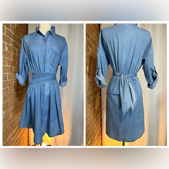 Speed Control Chambray denim shirt dress with waist tie- XL - Picture 4 of 16